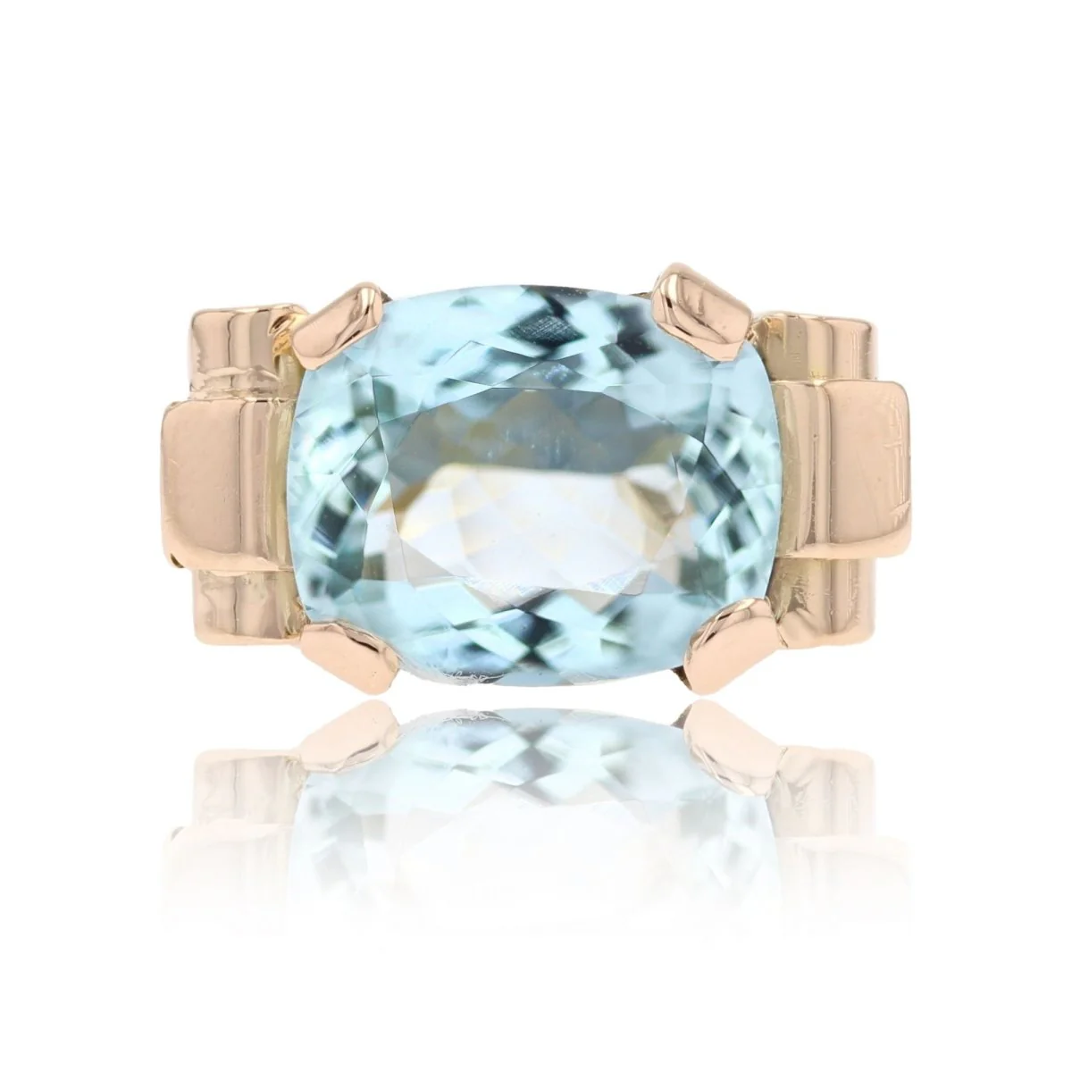 Bague Tank en or rose et aigue-marine