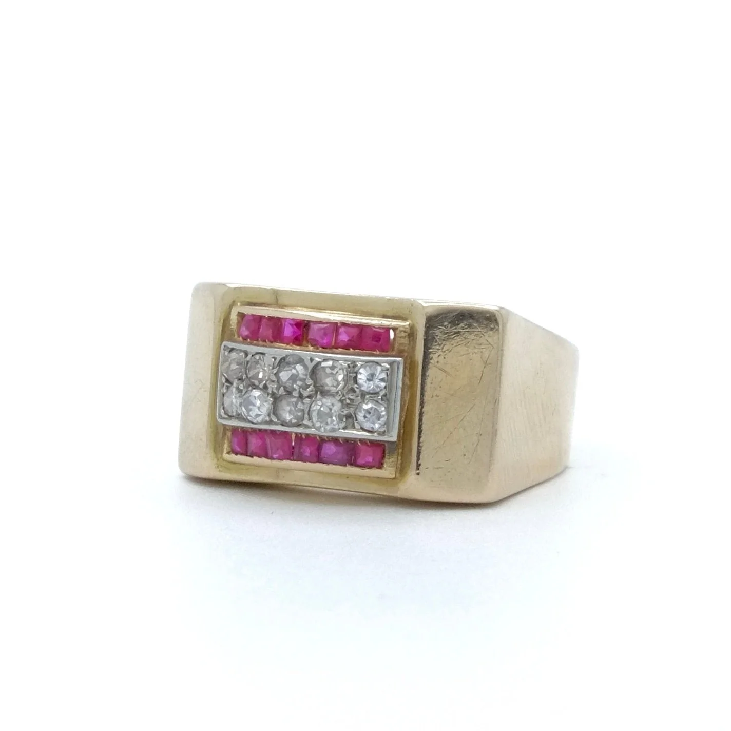 Bague tank arcade en or jaune et or gris avec diamants et rubis - Image 3