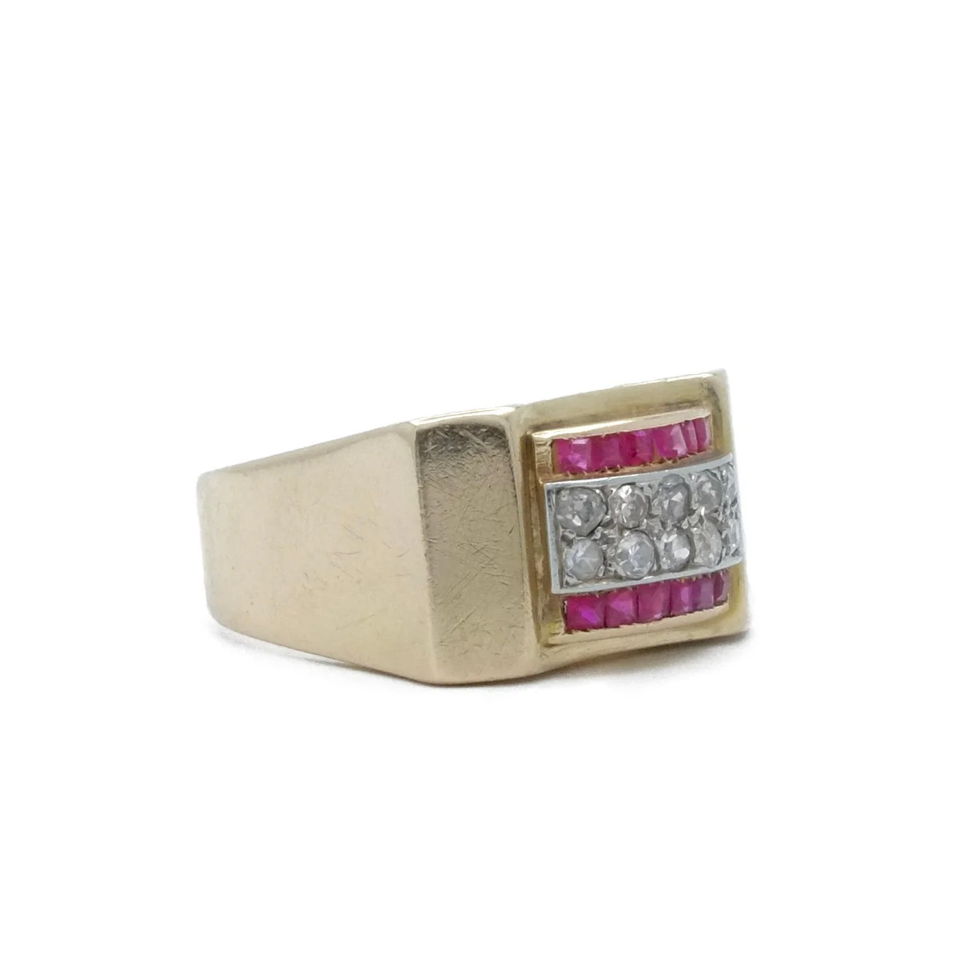 Bague tank arcade en or jaune et or gris avec diamants et rubis - Image 4