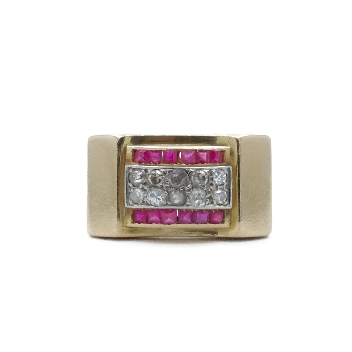 Bague Tank en or jaune, or blanc, rubis et diamants