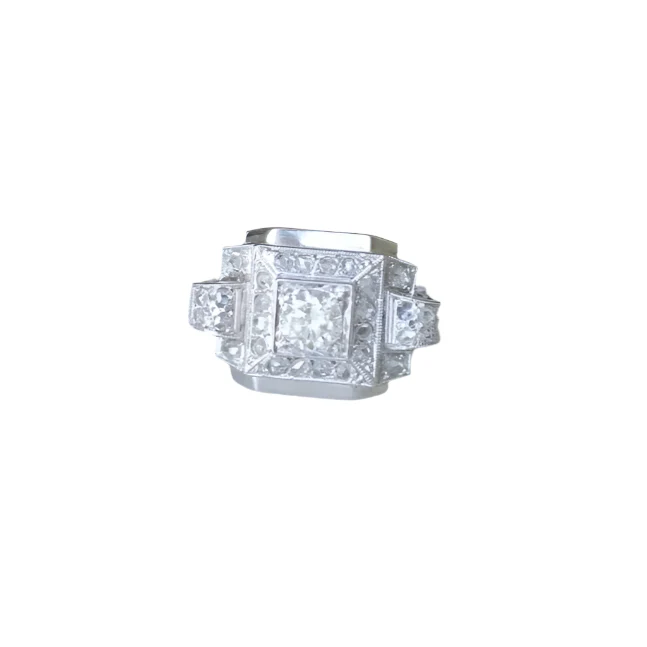 Bague Tank Art Déco en or blanc et diamants