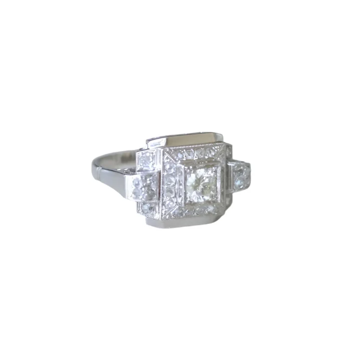 Bague Tank Art Déco en or blanc et diamants - Image 3