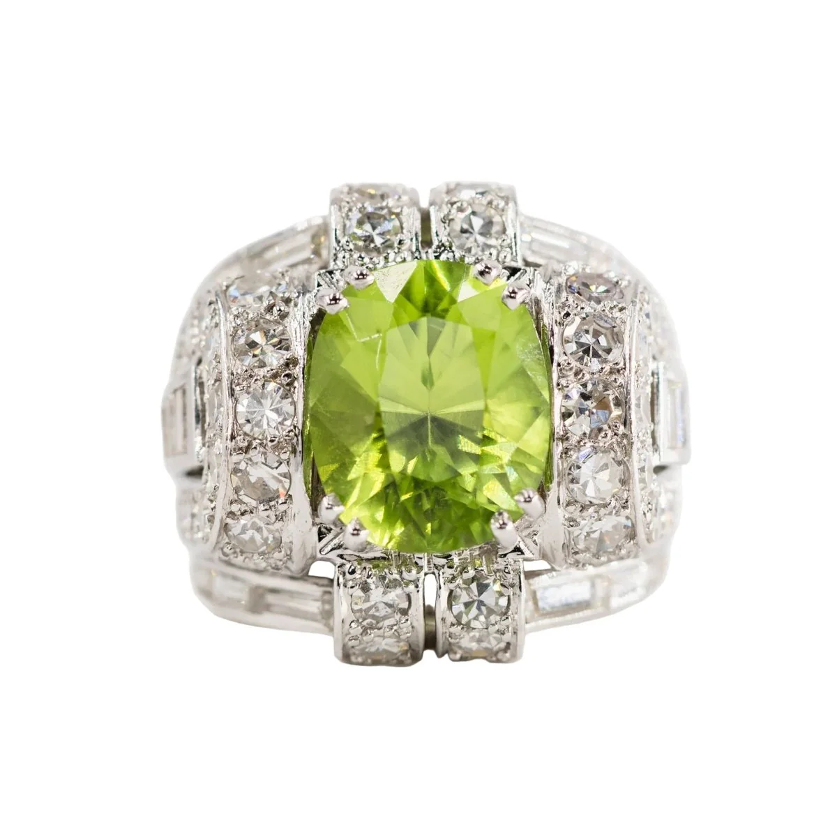 Bague Tank en platine, péridot et diamants