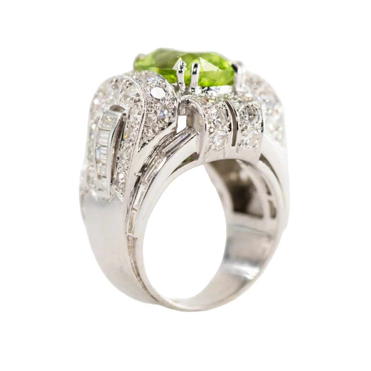 Bague Tank en platine, péridot et diamants - Image 6