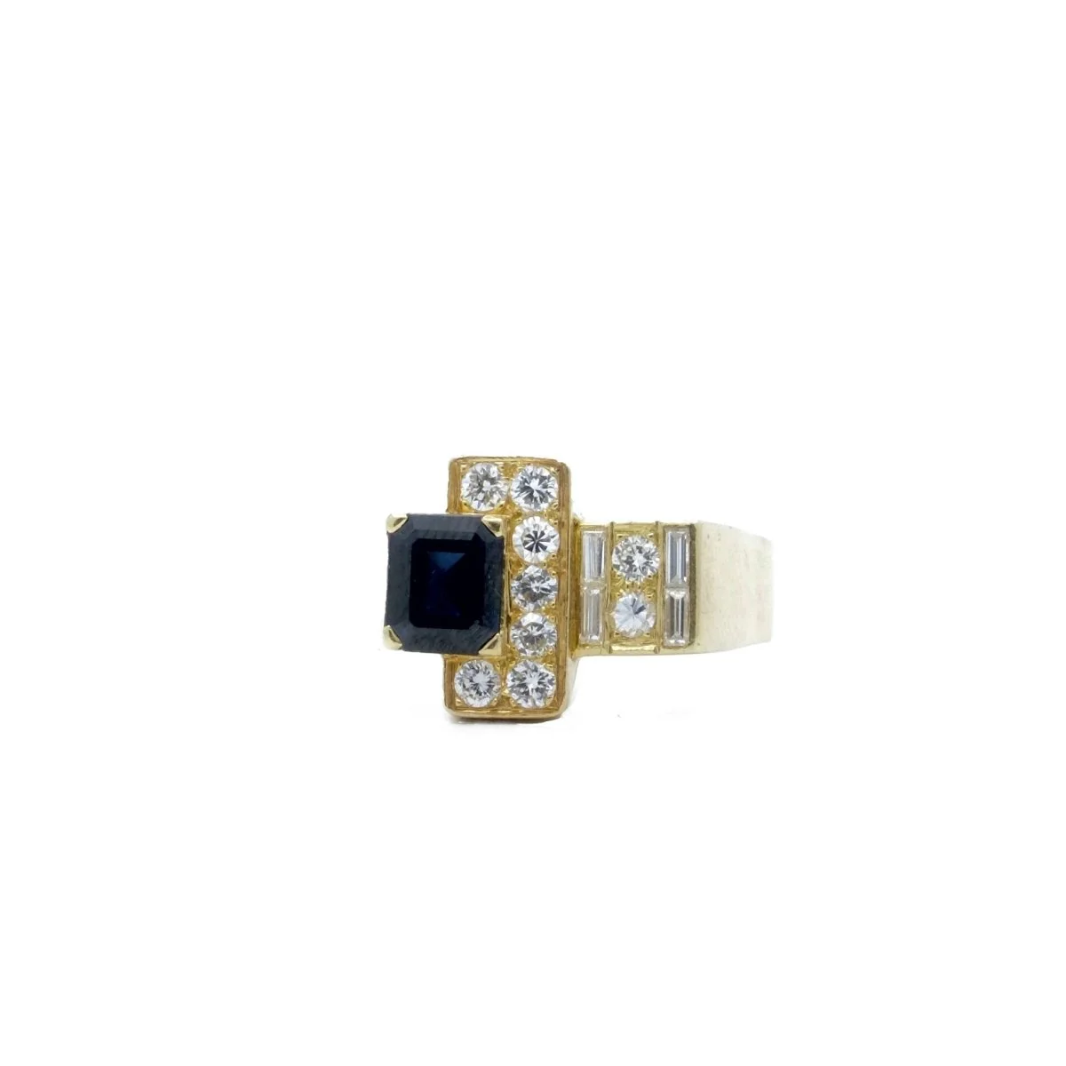 Bague Tank en or jaune, saphir et diamants