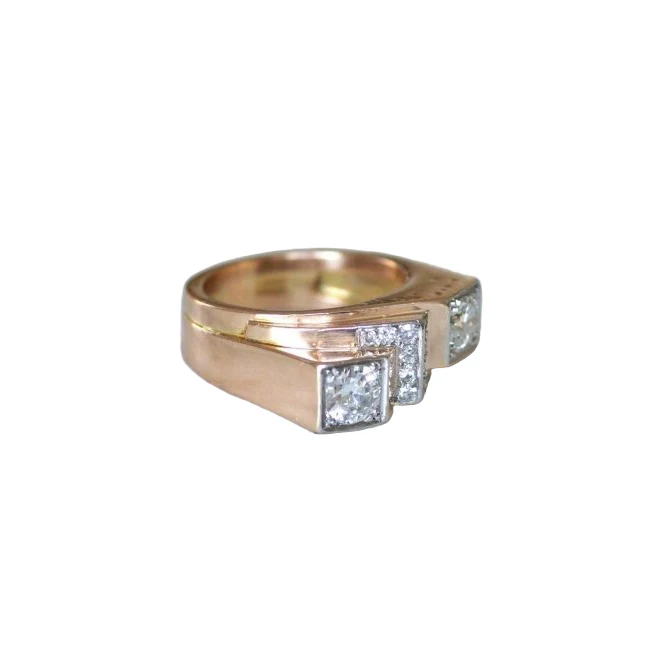 Bague Tank en or rose, platine et diamants - Image 3