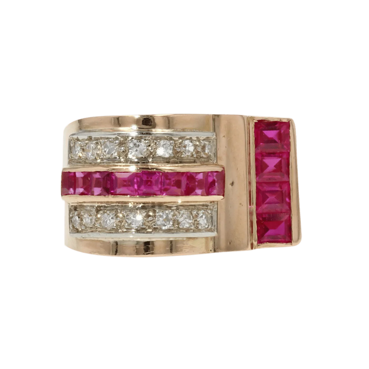 Bague Tank en or rose, rubis et diamants