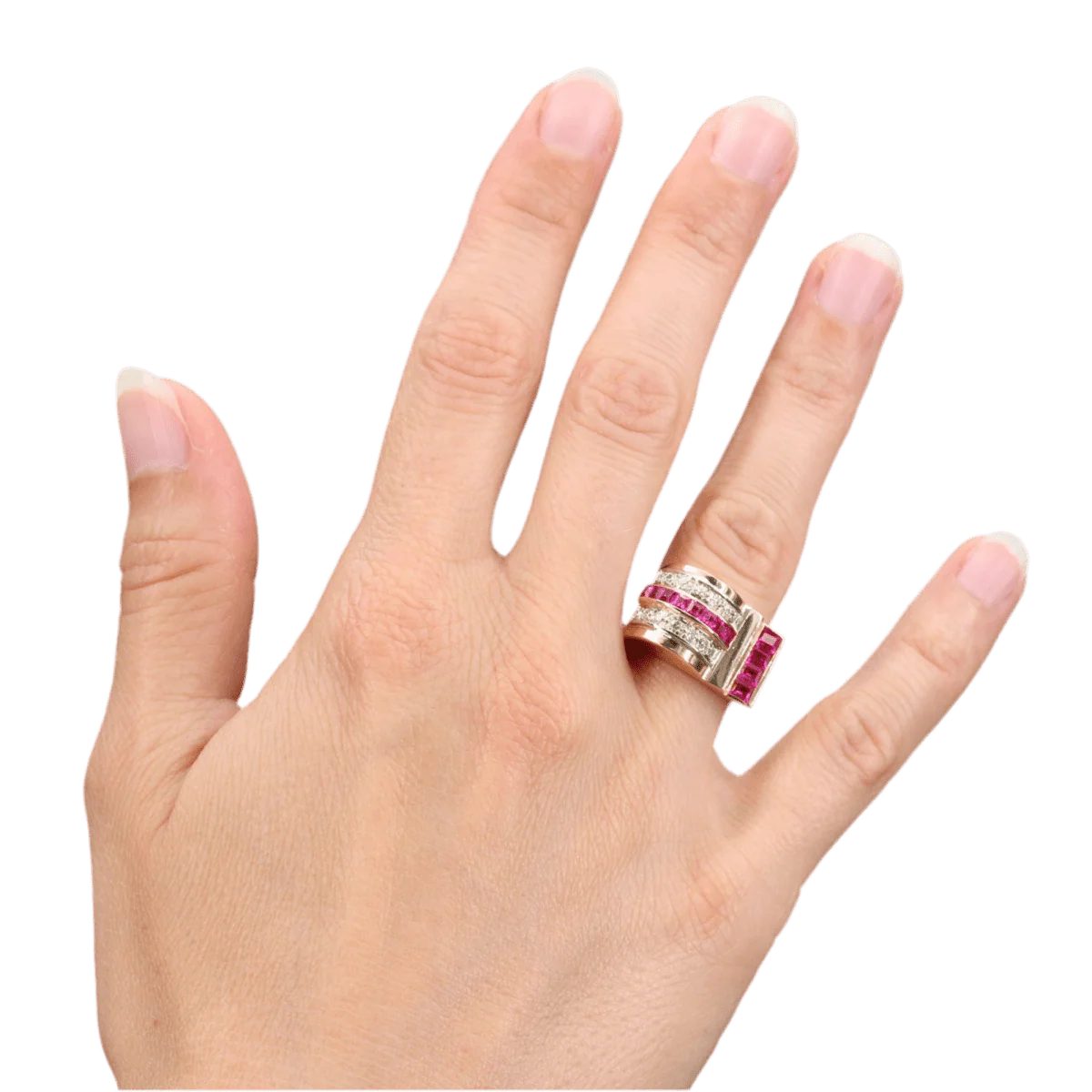 Bague Tank en or rose, rubis et diamants - Image 2