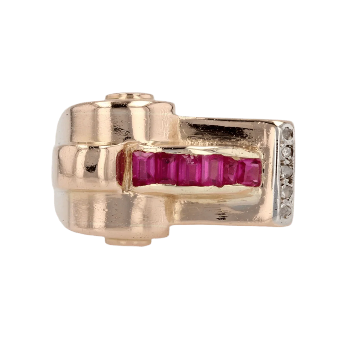 Bague Tank en or rose, rubis et diamants
