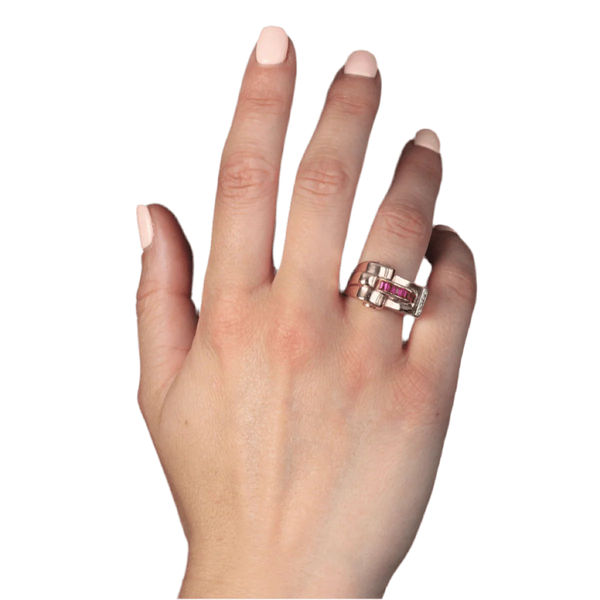 Bague Tank en or rose, rubis et diamants - Image 2