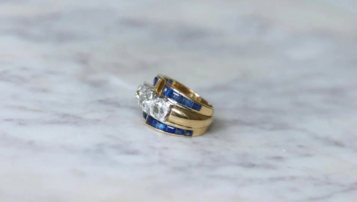 Bague Tank Asymétrique Diamants et Saphirs - Image 3