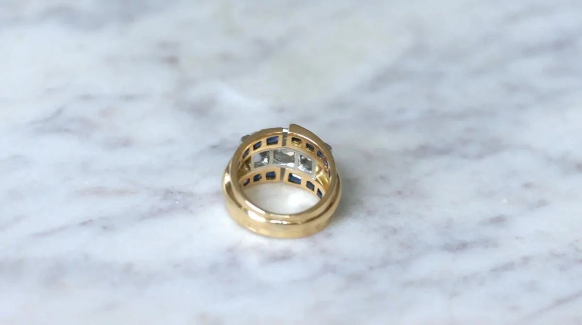 Bague Tank Asymétrique Diamants et Saphirs - Image 5