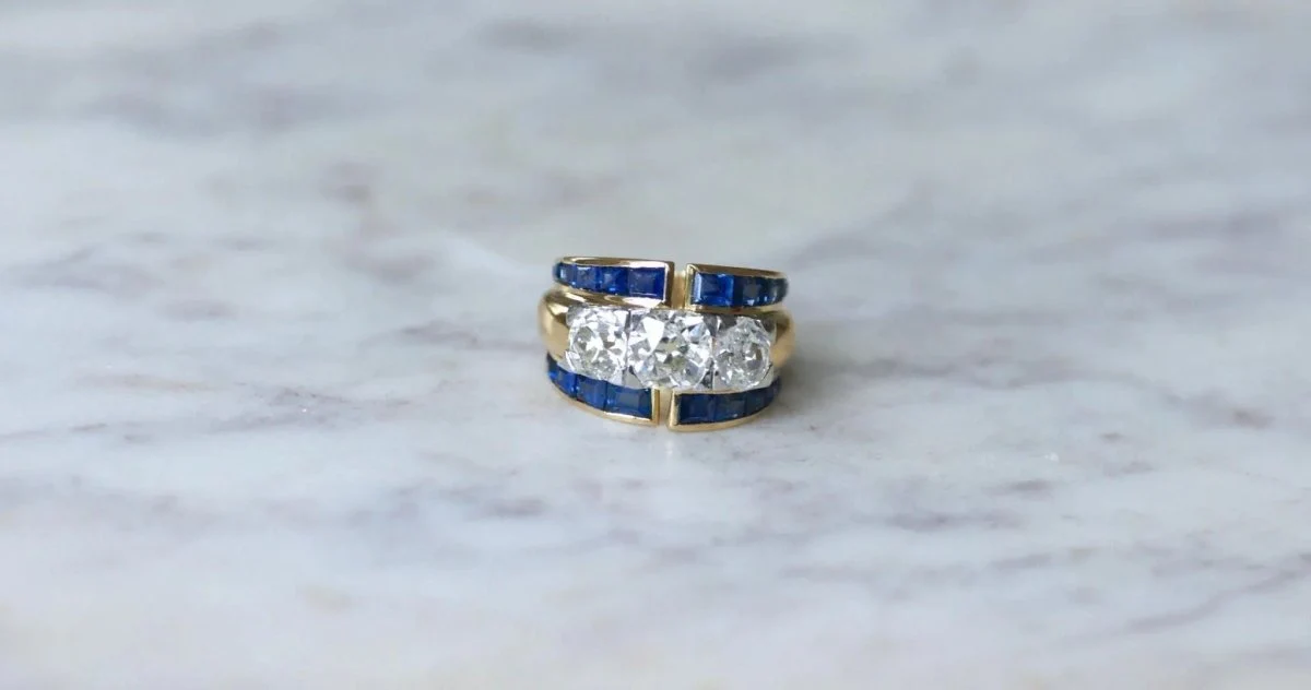 Bague Tank Asymétrique Diamants et Saphirs - Image 9