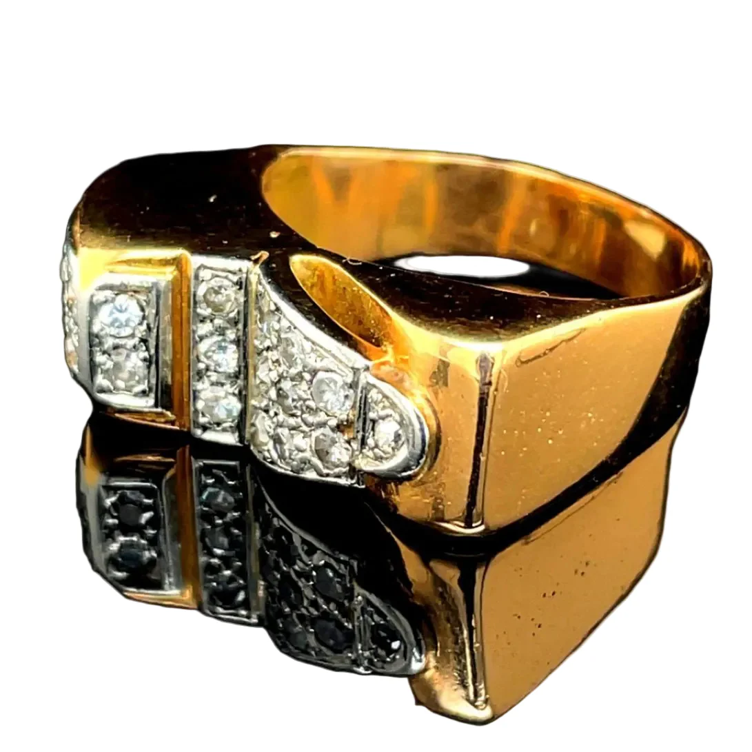 Bague Tank en or jaune, platine et diamants - Image 3