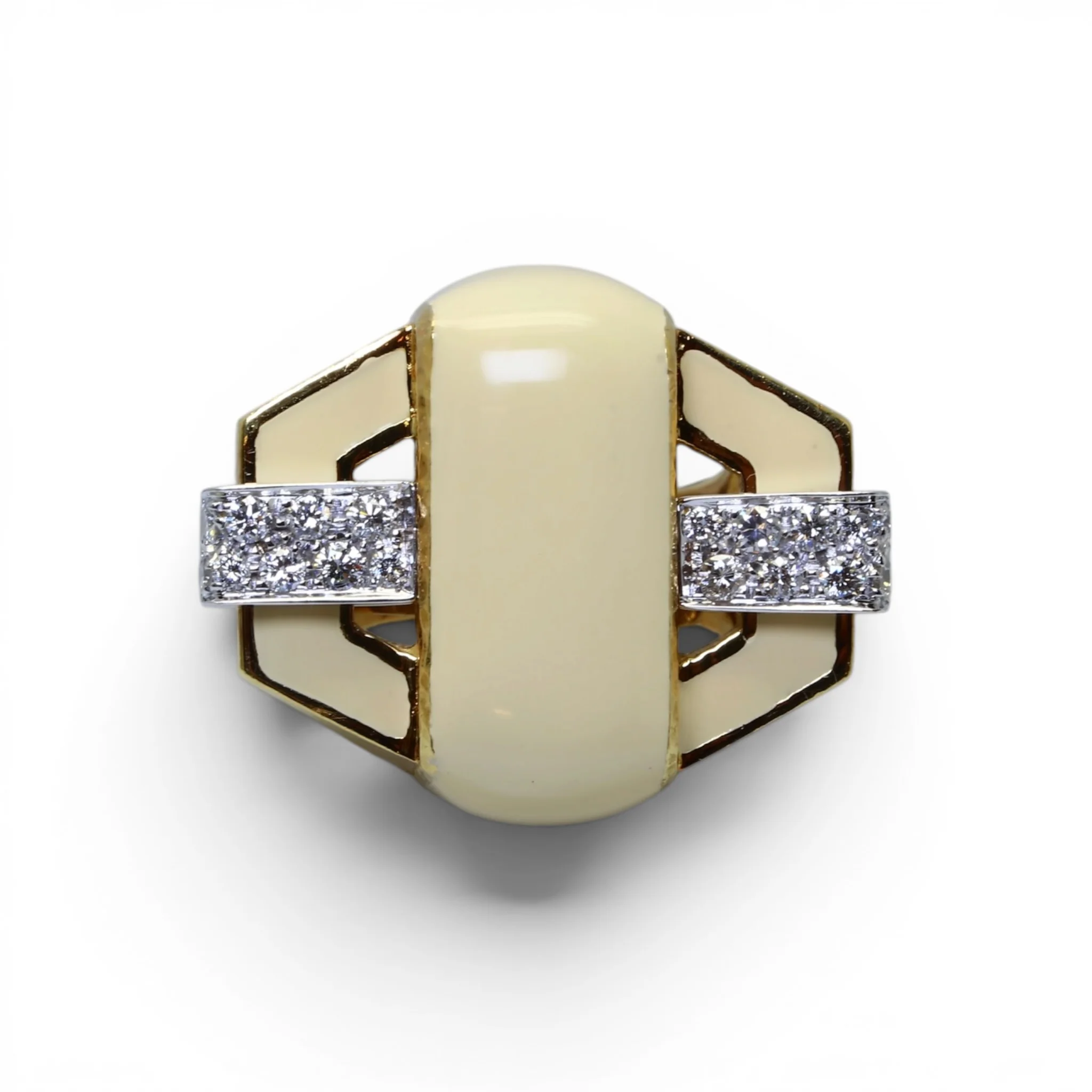 Bague Tank DAVID WEBB en or jaune, émail et diamants
