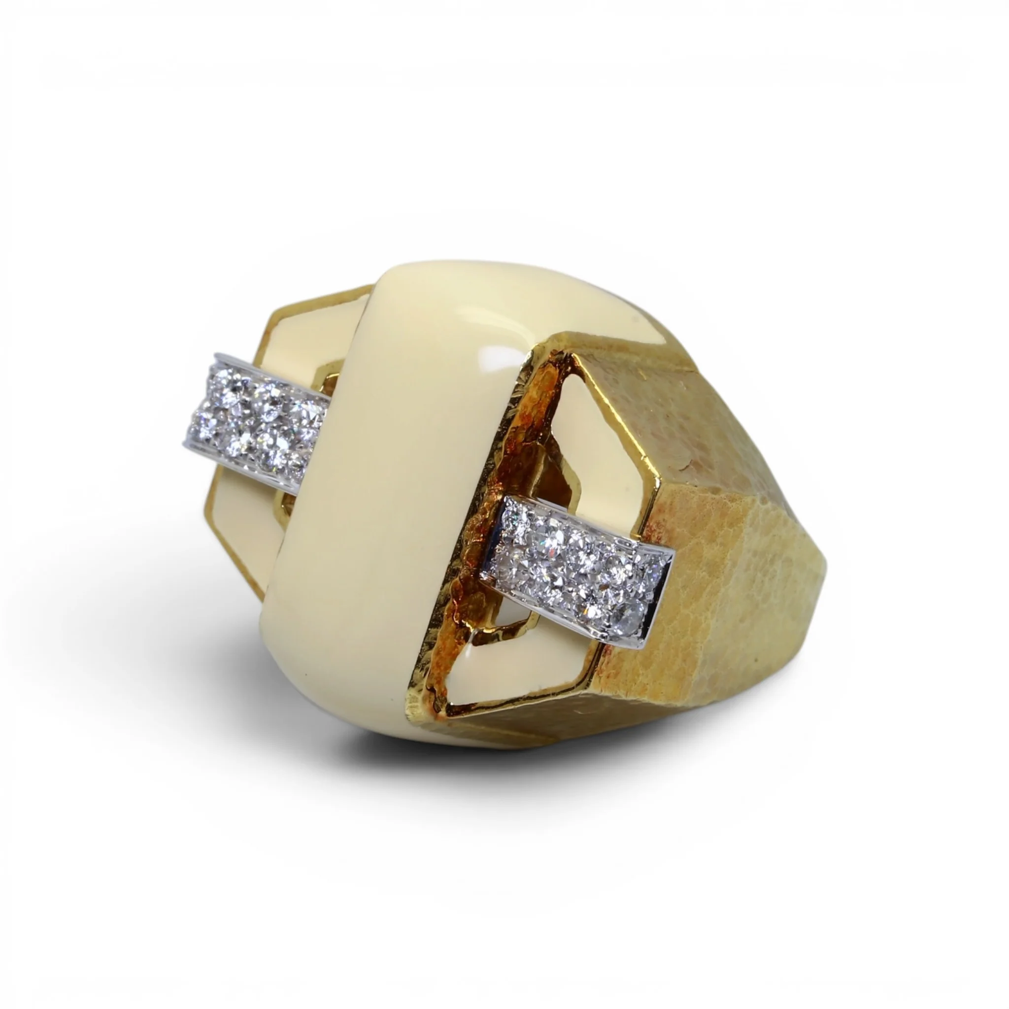 Bague Tank DAVID WEBB en or jaune, émail et diamants - Image 3