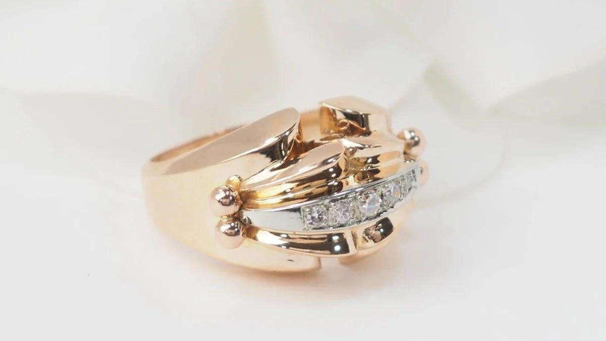 Bague tank des années 40 en or rose et diamants - Image 4