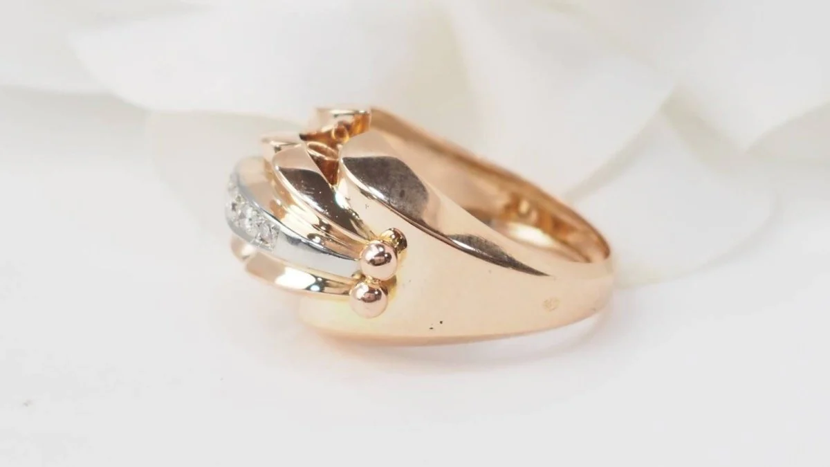 Bague tank des années 40 en or rose et diamants - Image 5