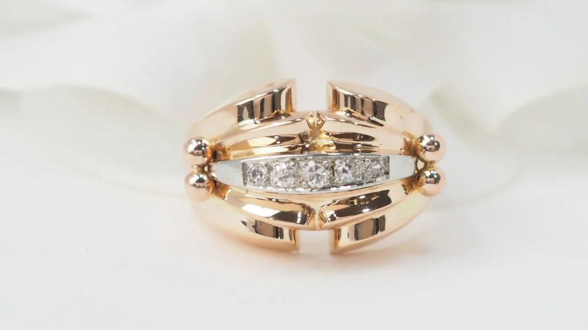 Bague tank des années 40 en or rose et diamants - Image 6