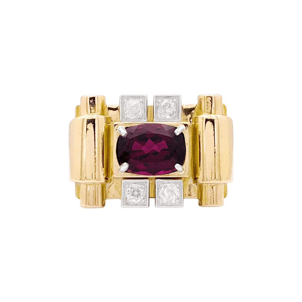 Bague Tank en or blanc, or jaune, grenat et diamants