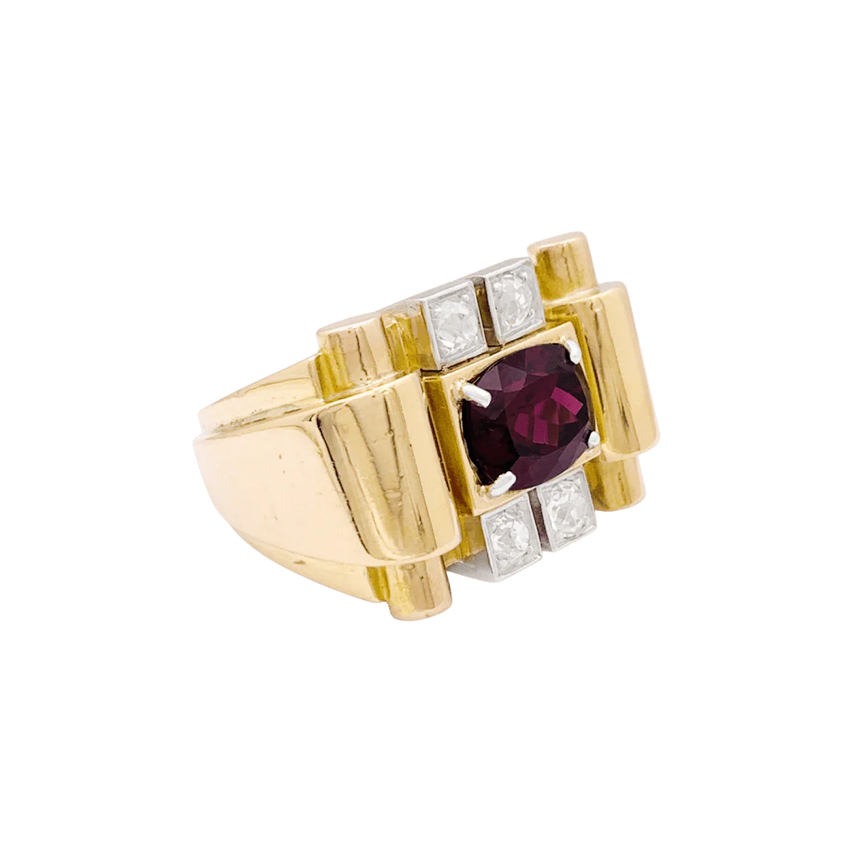 Bague Tank en or blanc, or jaune, grenat et diamants - Image 3