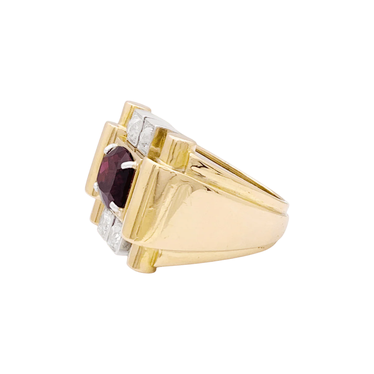 Bague Tank en or blanc, or jaune, grenat et diamants - Image 5