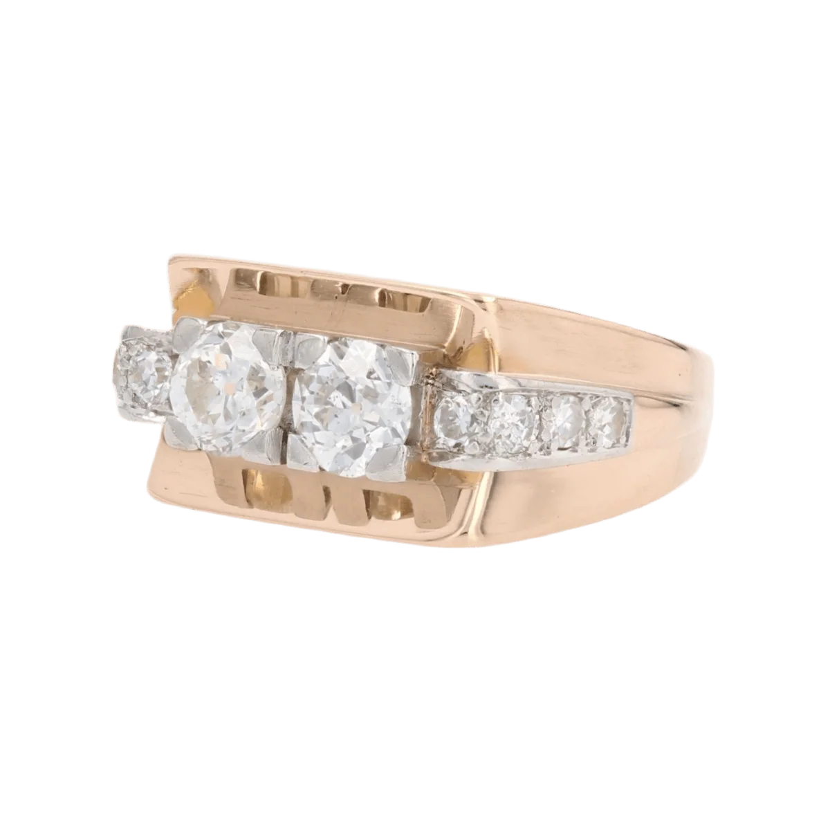 Bague Tank en or jaune, platine et diamants - Image 3