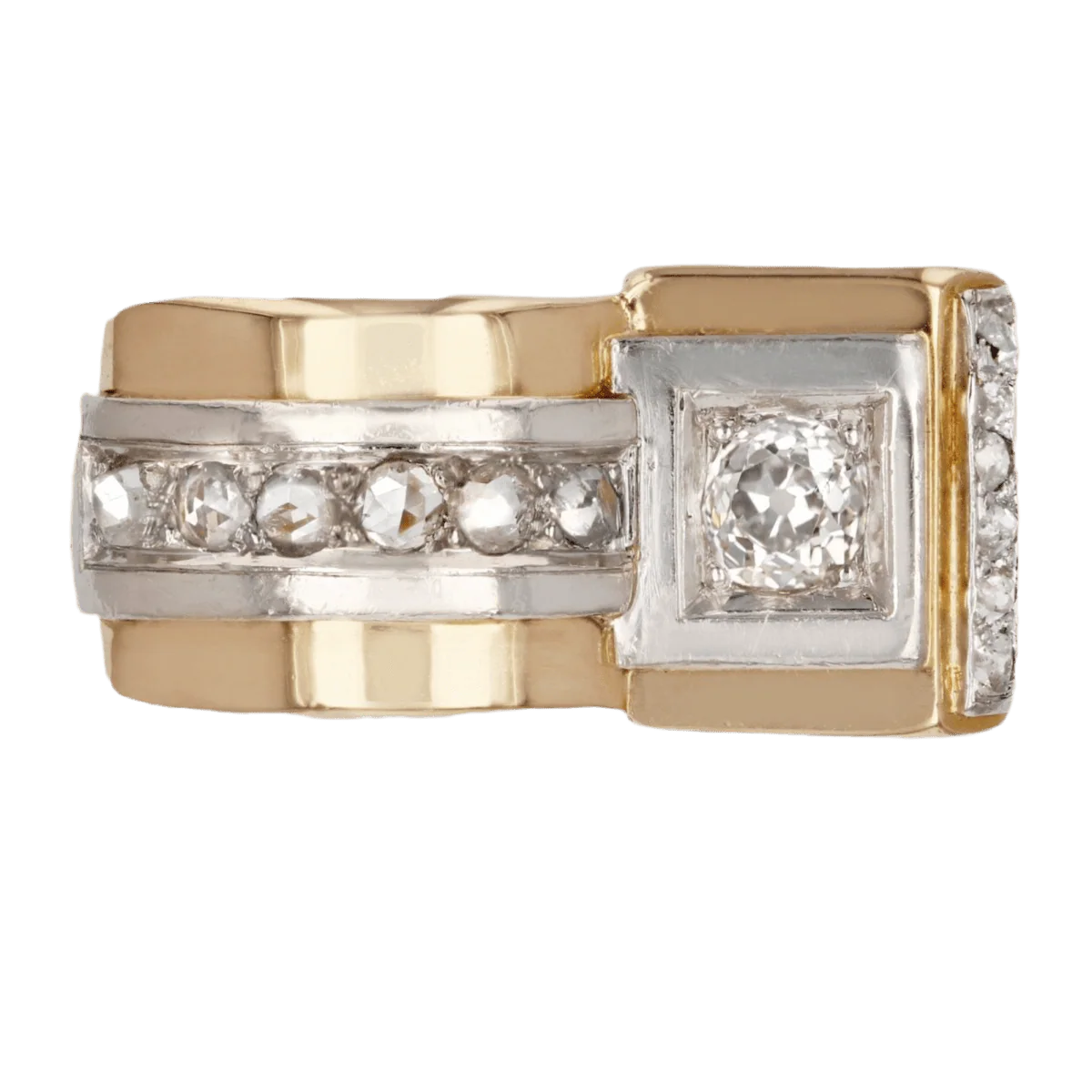 Bague Tank en or rose, platine et diamants