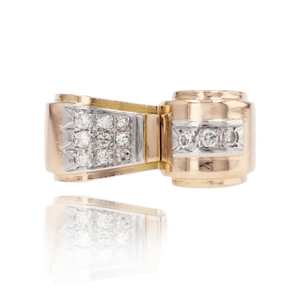 Bague Tank en or jaune, platine et diamants