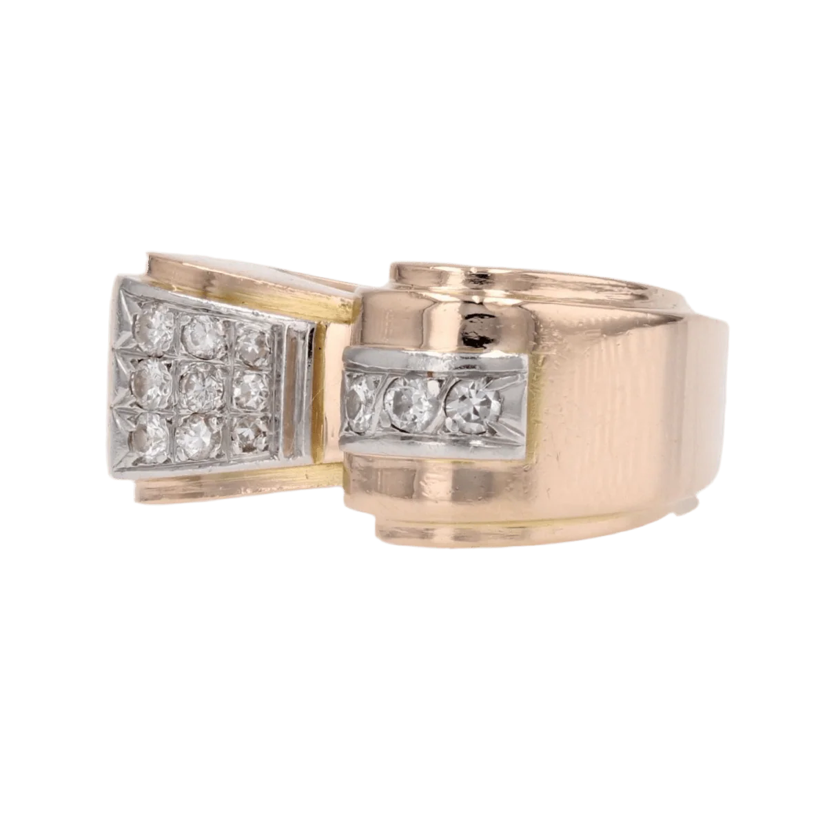 Bague Tank en or jaune, platine et diamants - Image 3