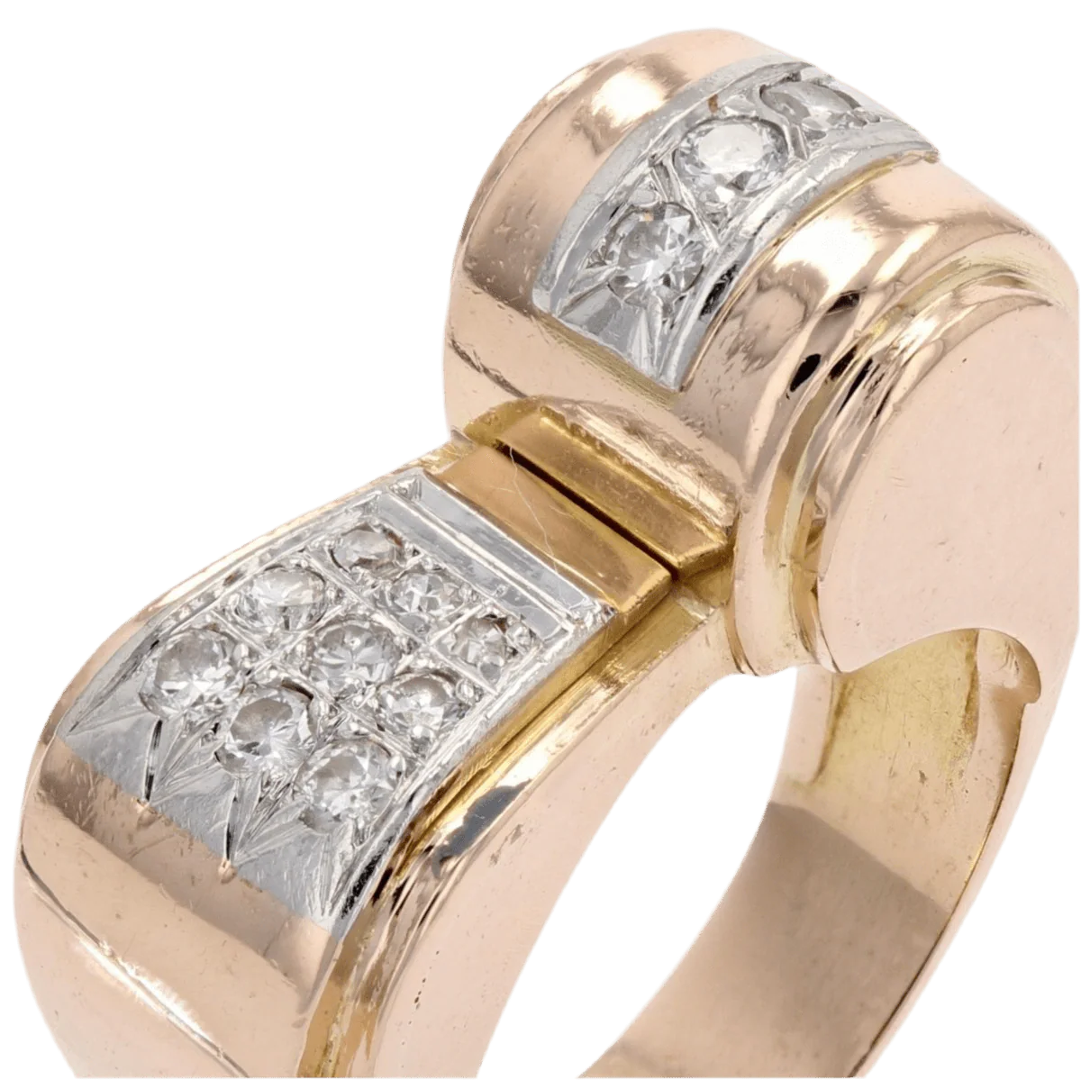 Bague Tank en or jaune, platine et diamants - Image 7