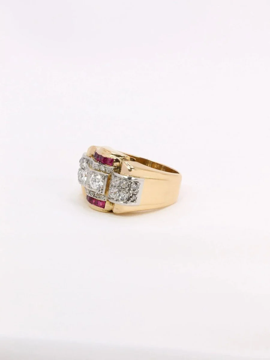 Bague tank diamants rubis calibrés - Image 7