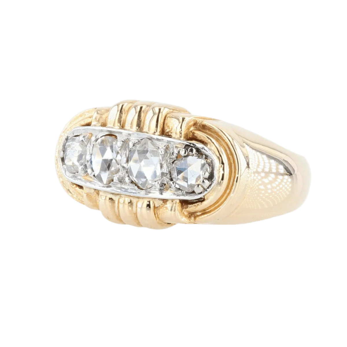 Bague Tank en or jaune, platine et diamants - Image 3