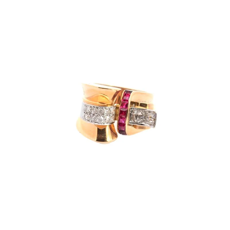 Bague tank d'occasion rubis et diamants