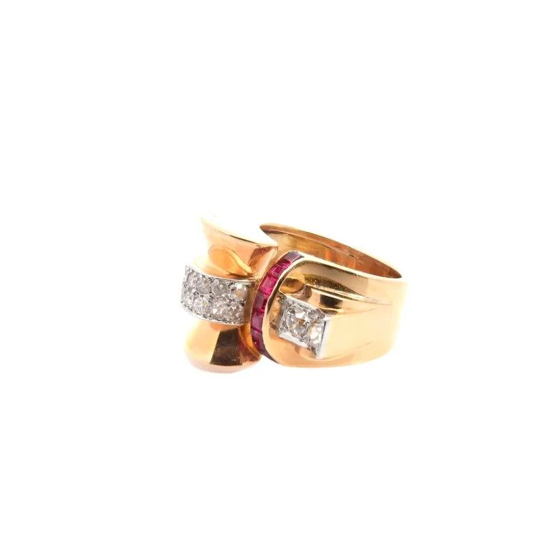Bague tank d'occasion rubis et diamants - Image 4