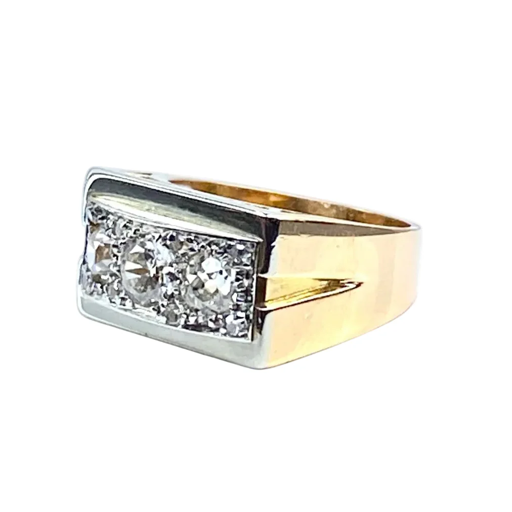 Bague Tank en or jaune, platine et diamants - Image 3