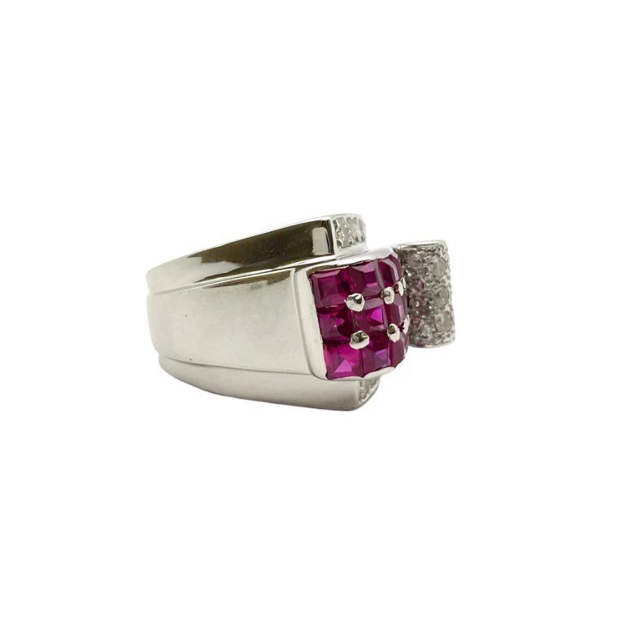 Bague Tank en or blanc, rubis et diamants - Image 2