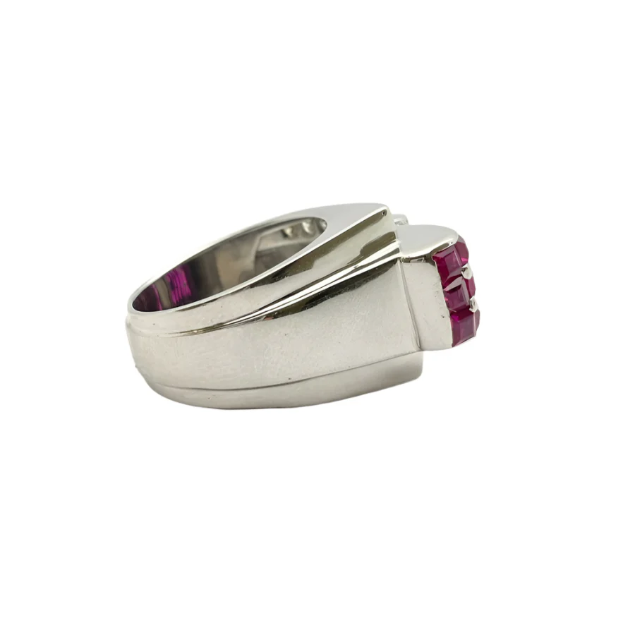 Bague Tank en or blanc, rubis et diamants - Image 3
