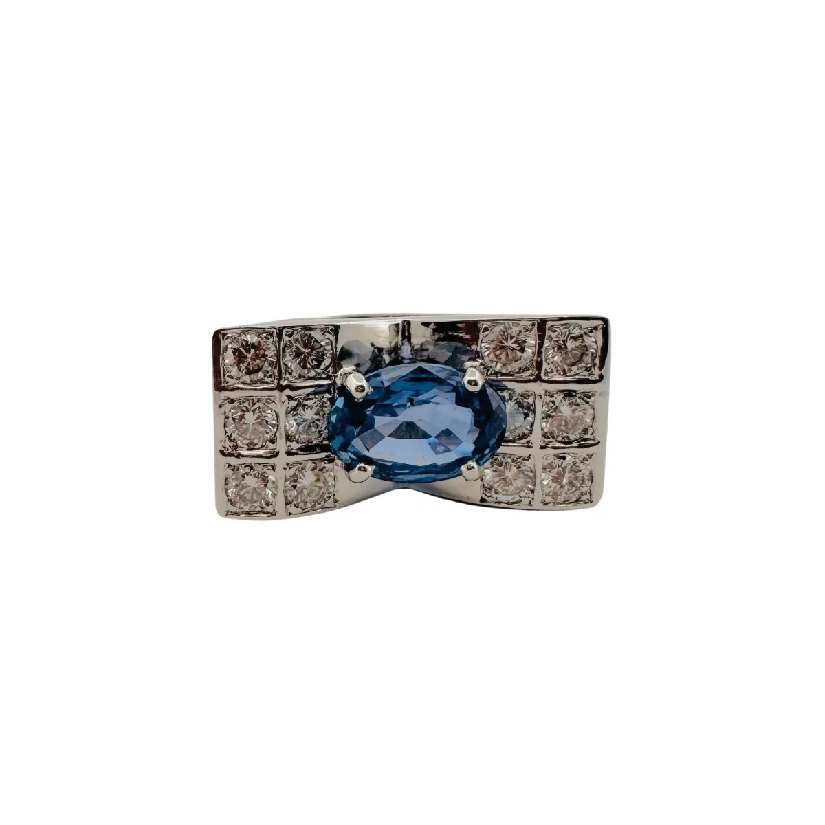 Bague Tank en or blanc saphir et diamants
