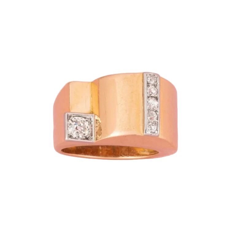 Bague Tank en or jaune, platine et diamants