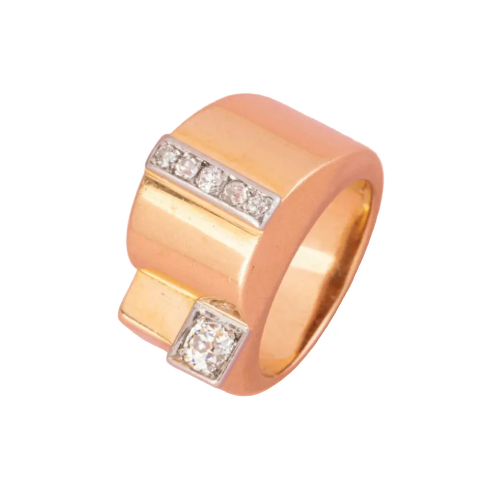 Bague Tank en or jaune, platine et diamants - Image 6