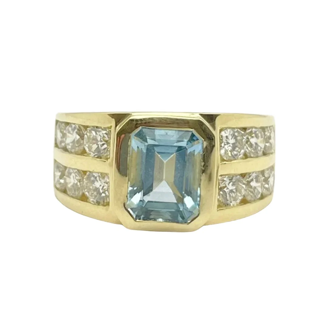 Bague Tank en or jaune, aigue-marine et diamants