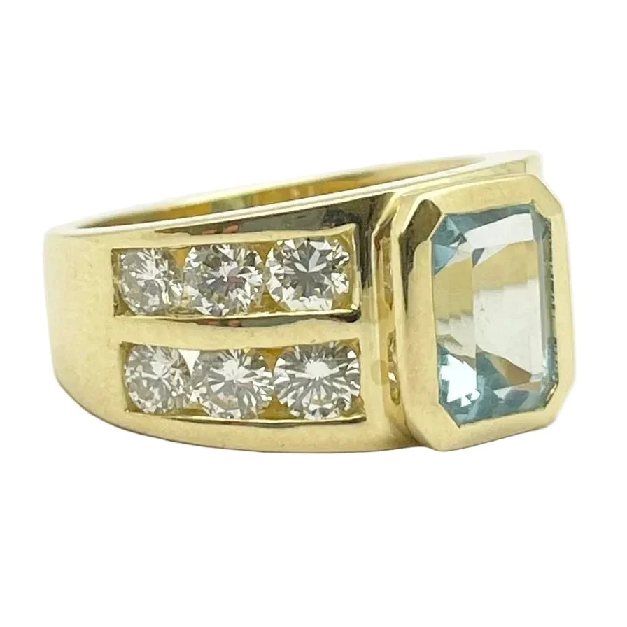 Bague Tank en or jaune, aigue-marine et diamants - Image 6