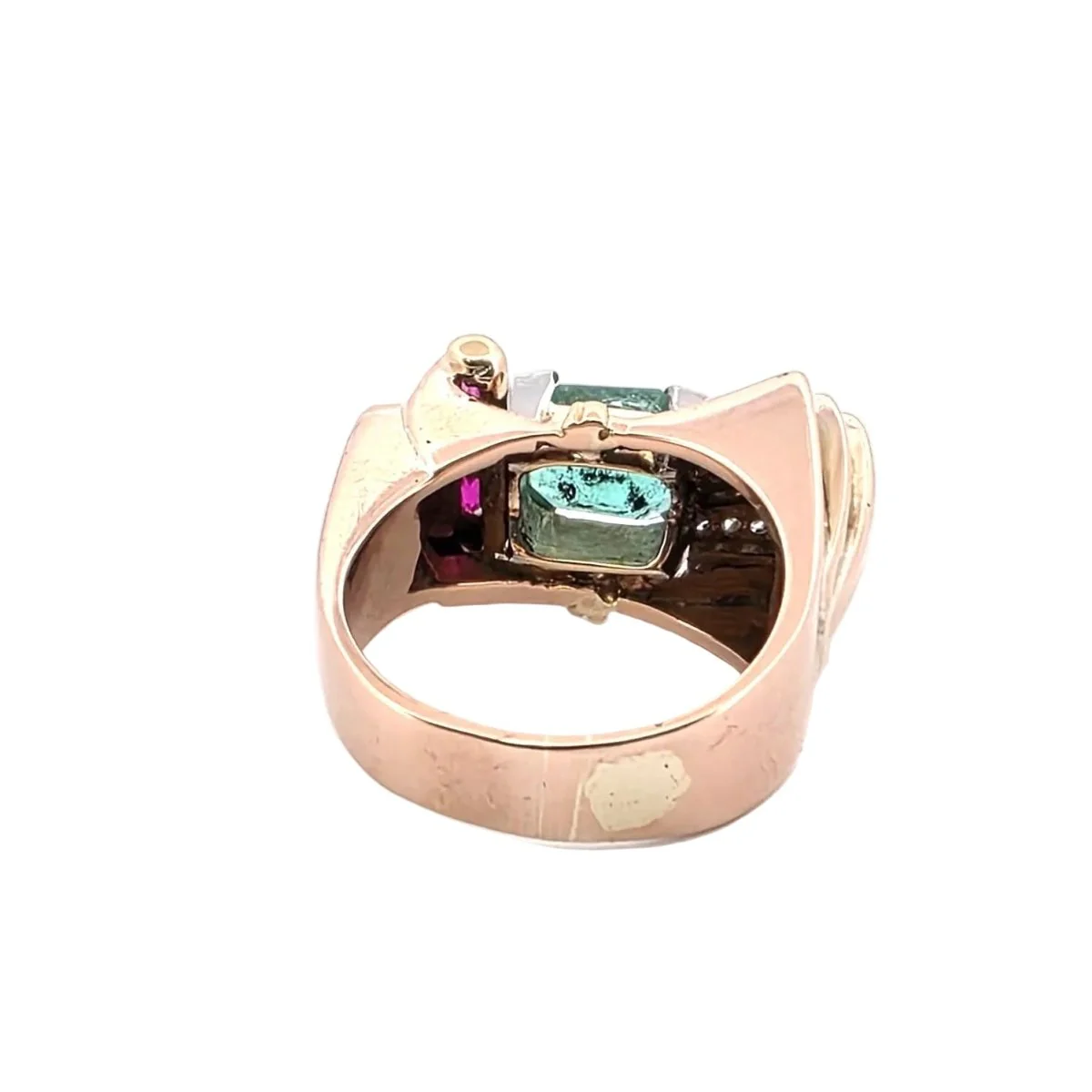 Bague Tank en or jaune, émeraude, rubis et diamants - Image 4