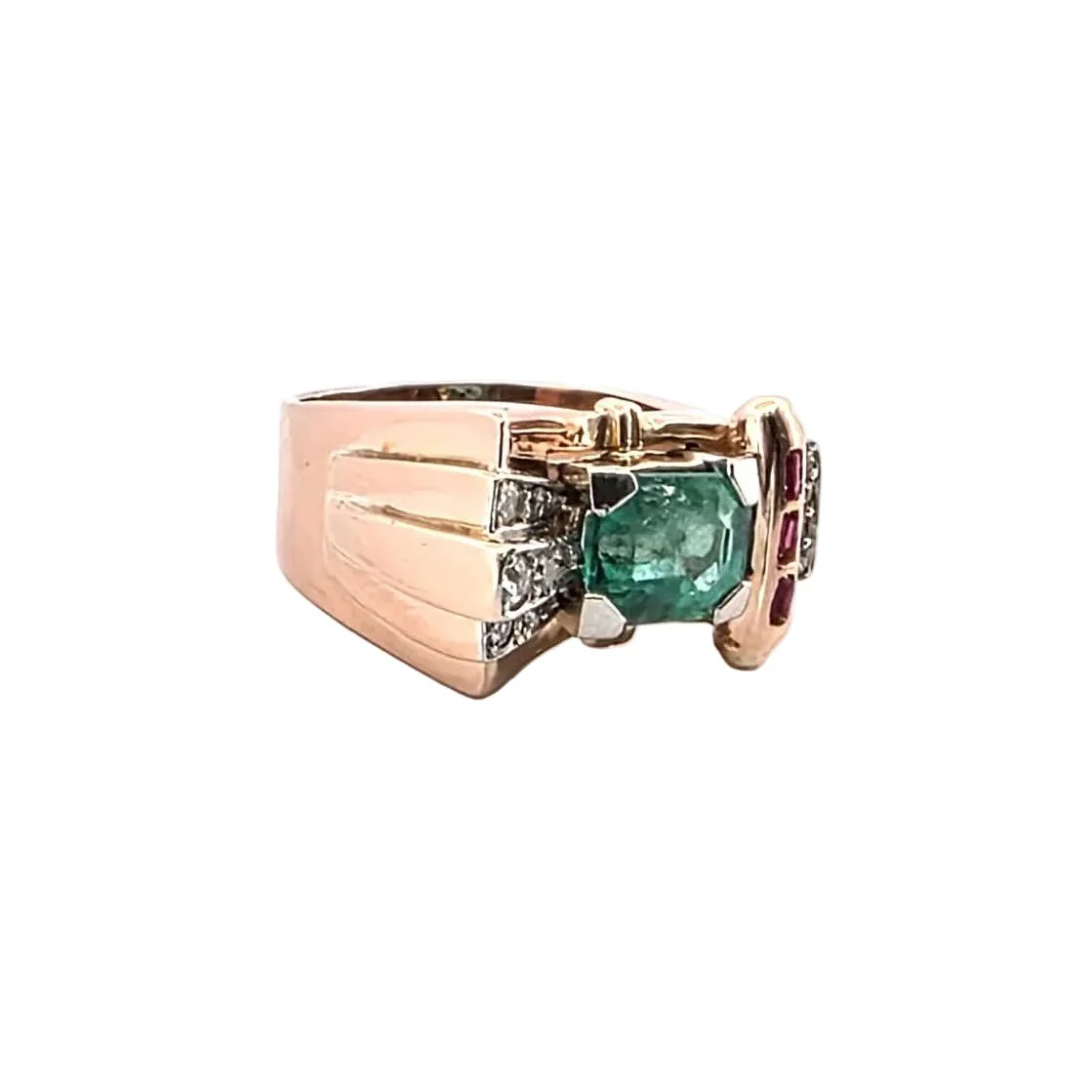 Bague Tank en or jaune, émeraude, rubis et diamants - Image 5