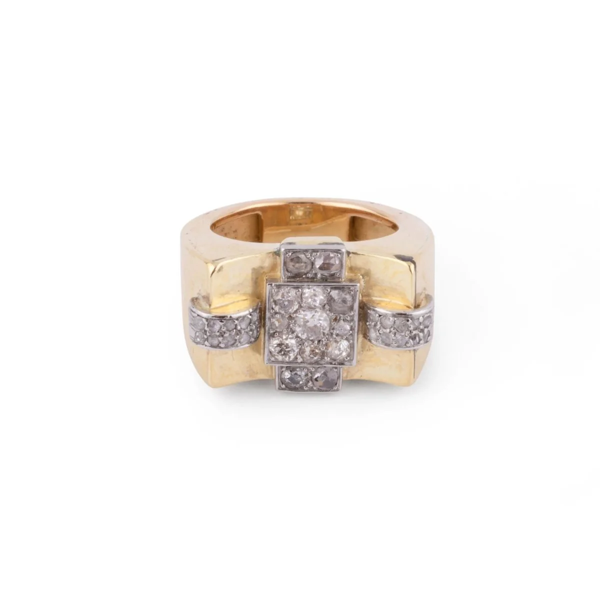 Bague Tank en or jaune et platine