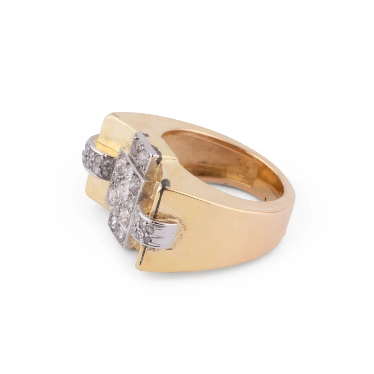 Bague Tank en or jaune et platine - Image 2