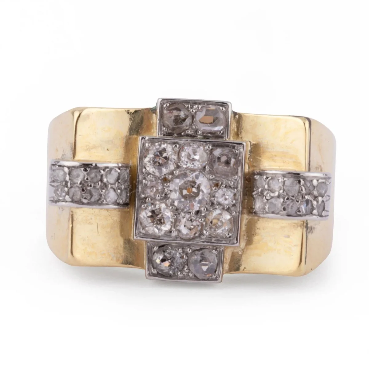 Bague Tank en or jaune et platine - Image 5