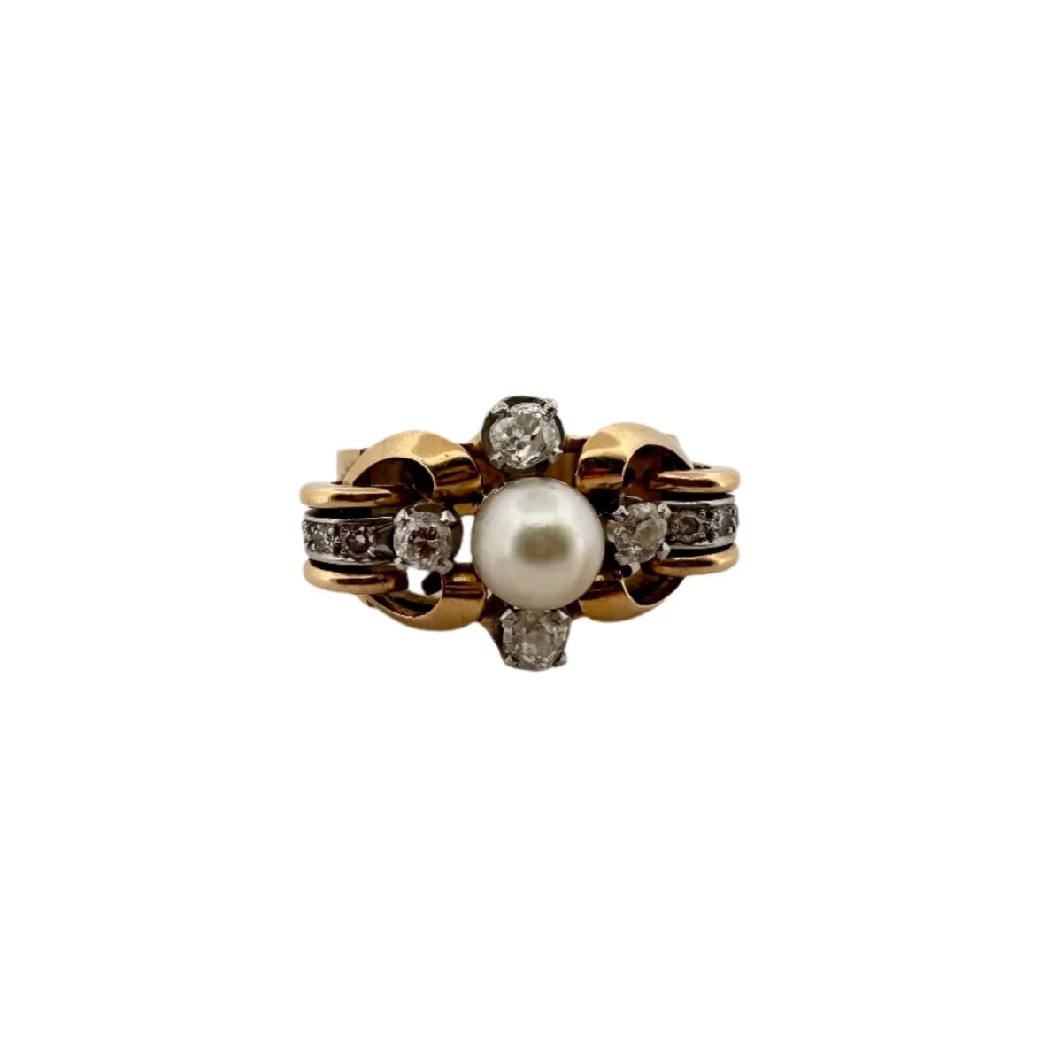Bague Tank en or jaune, perle et diamants - Image 5