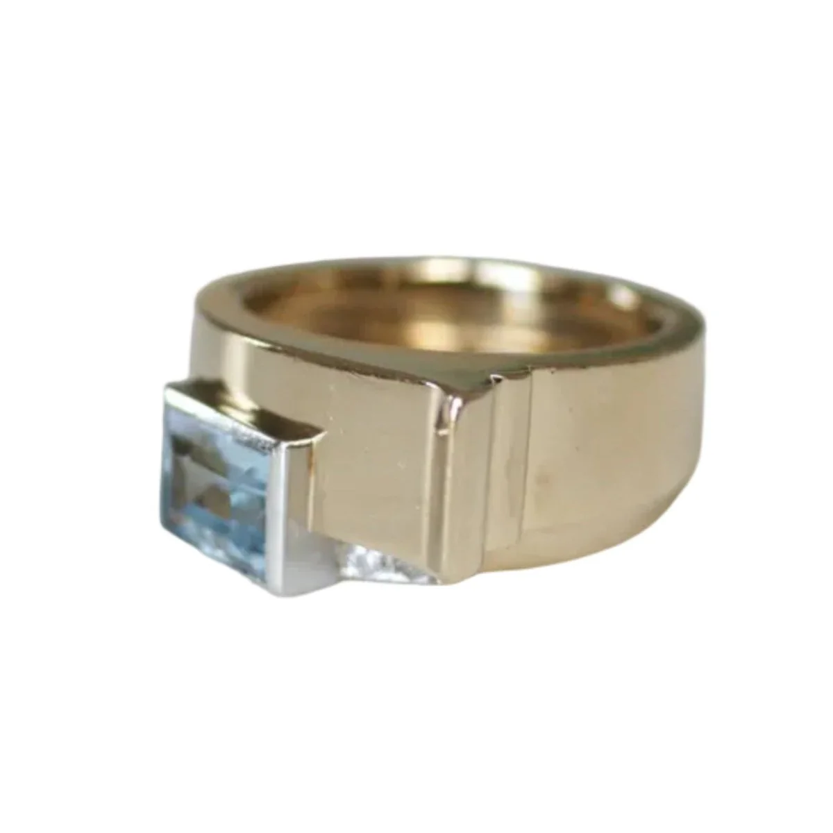 Bague Tank en or jaune, platine, aigue-marine et diamants - Image 3